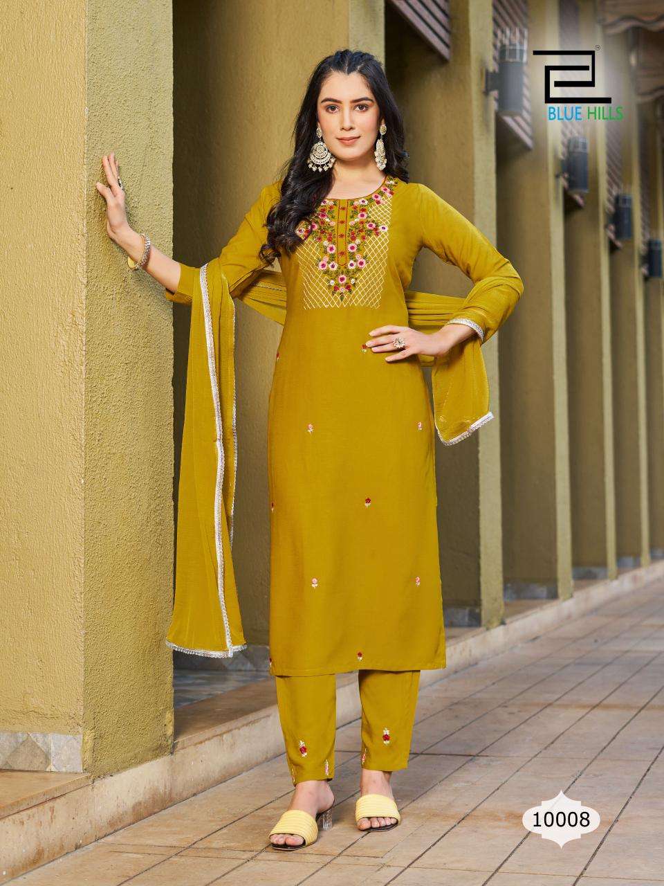JANNAT RAYON 14 KG ZARI WITH MULTI COLOR THREAD WORK KURTI WITH PANT AND NAZMIN DUPATTA BY BLUE HILLS BRAND 1008